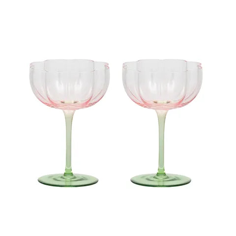 Lotti Set of 2 Tulip Glass 11x15cm Pink/Green