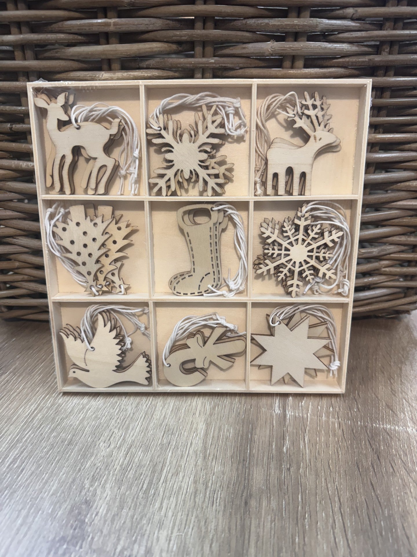 36 Piece Wooden Natural Assorted Decorations