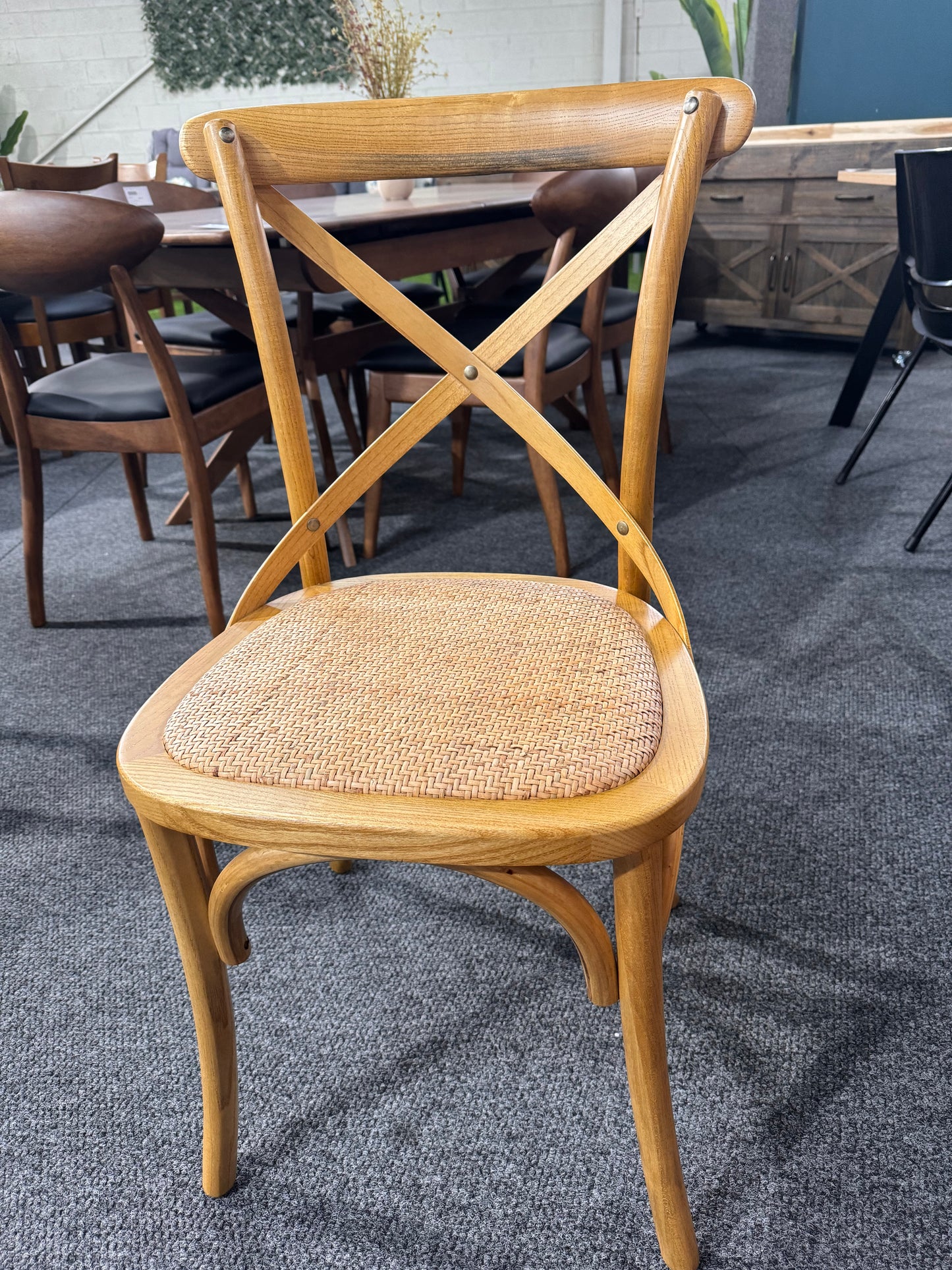 Cross Back Dining Chair with Rattan Seat